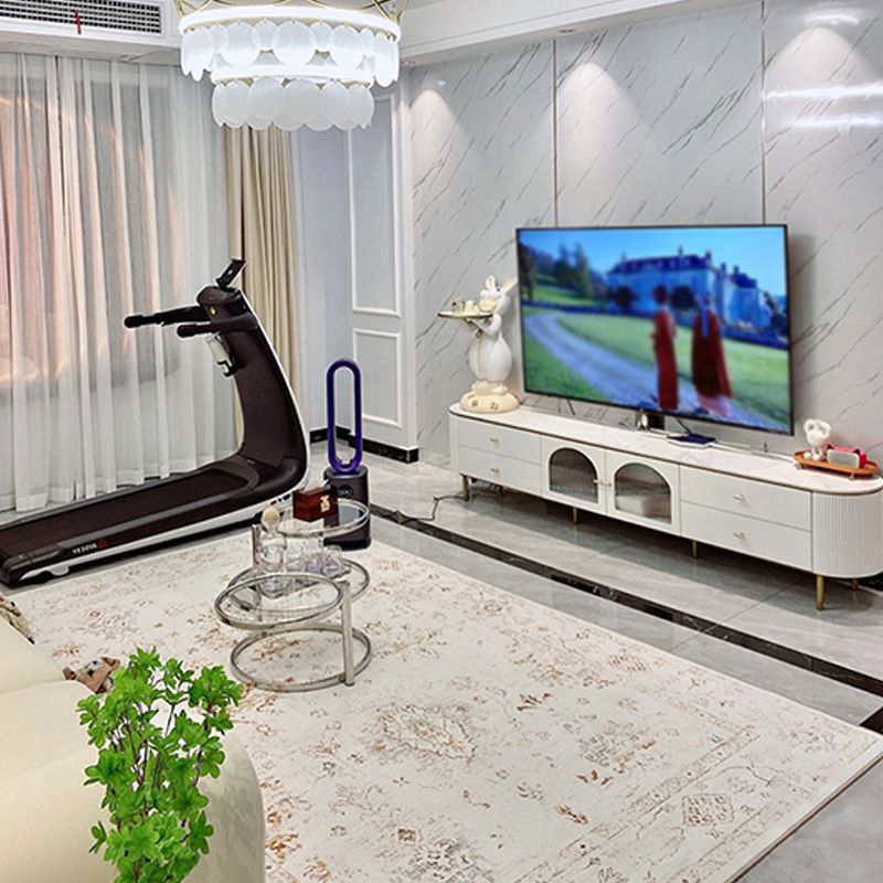 Rijstwit Traditioneel vloerkleedvlekken Plant Plant Non-Slip Backing Rug voor woonkamer