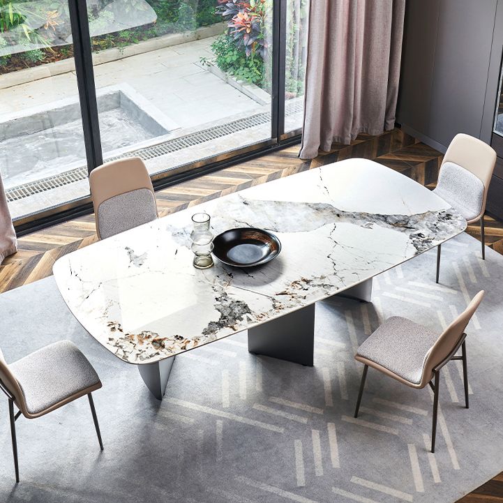 Contemporary Rectangle Shape White Table Standard Sintered Stone Dining Table for Kitchen