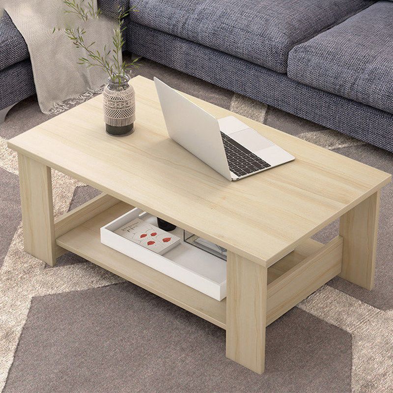 Rectangular Wooden 4 Legs Coffee Cocktail Table with Storage Shelf