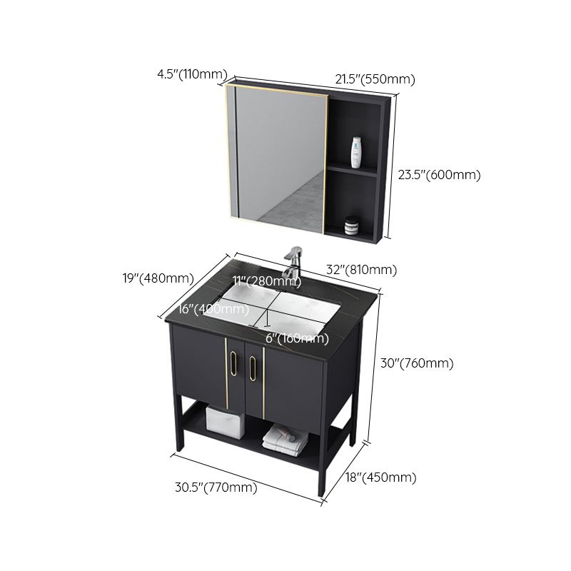 Single Sink Vanity Shelving Included Metal Frame 2 Doors Freestanding Modern Vanity