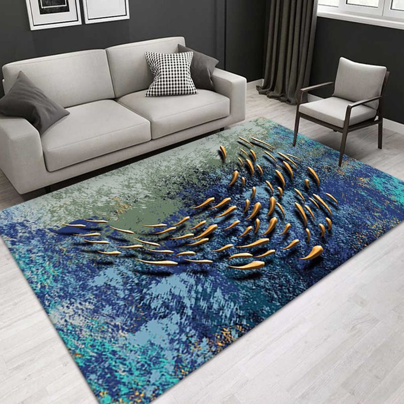 Gold Modern Carpet Fish Polyester Area Carpet Washable Carpet for Living Room