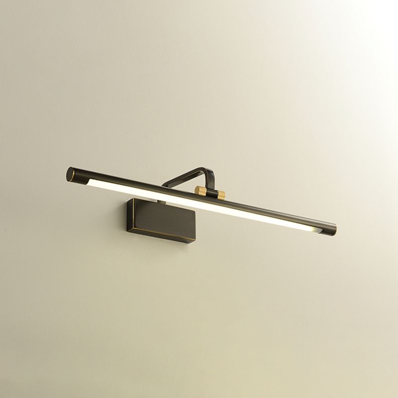 Single Light Metal Linear Wall Lighting Modern Style Mirror Wall Mounted Light Fixture in Black