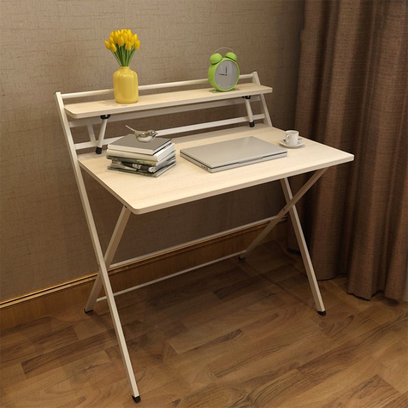 Study Desk with Storage Shelves Wood Foldable Home Writing Desk