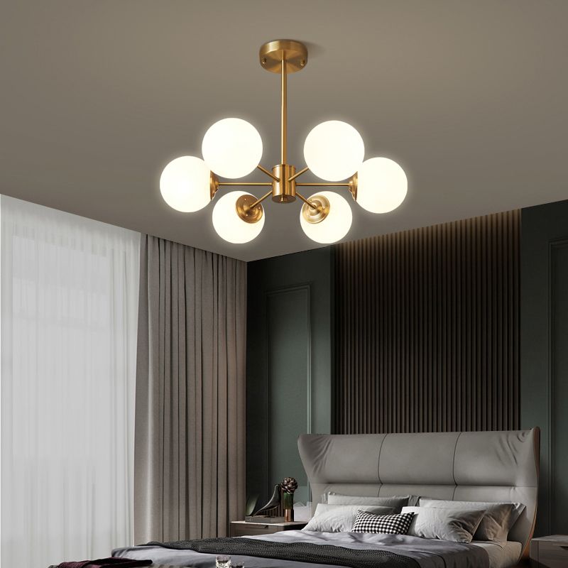 Goud moderne stijl kroonluchter licht wit glas bol tint hangende lamp voor woonkamer