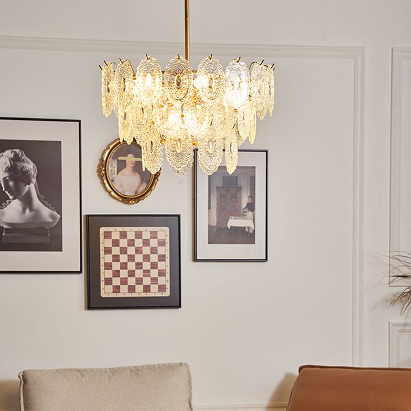 American Style Chandelier Light Fixture Metal Glass Chandelier in Gold