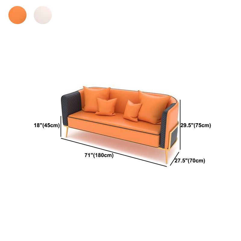 Modern Tuxedo Arm Sofa 29.53" H Faux Leather Seating with Gold Frame