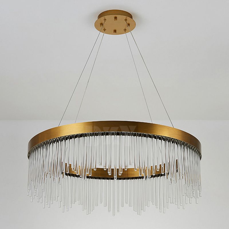 Modern Round Chandelier Glass Crystal Pendant Ceiling Lights with Adjustable Hanging Cord for Living Room