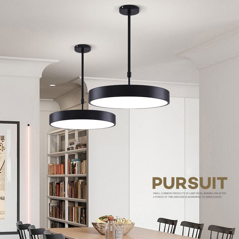 Modern Minimalist Office LED Hanging Lamp Wrought Iron Circular Pendant Light with Acrylic Shade