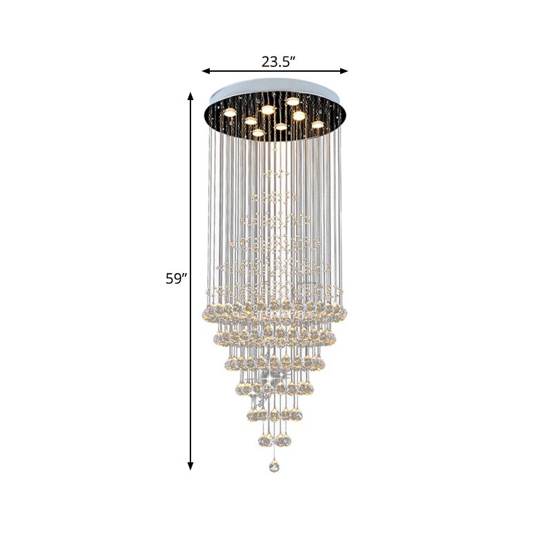 Silver 8-Bulb LED Ceiling Light Modernism Crystal Layered Multi Light Chandelier for Living Room