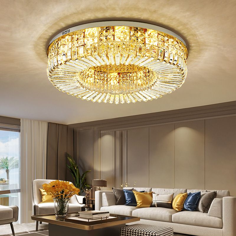 Plafonnier en cristal de forme ronde, montage encastré moderne en acier inoxydable pour chambre d'étude