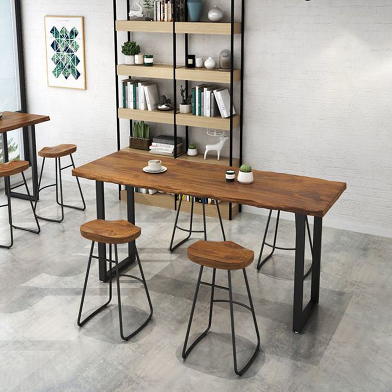 Industrial Style Rectangle Bar Table Solid Wood Bistro Bar Desk with Sled Base