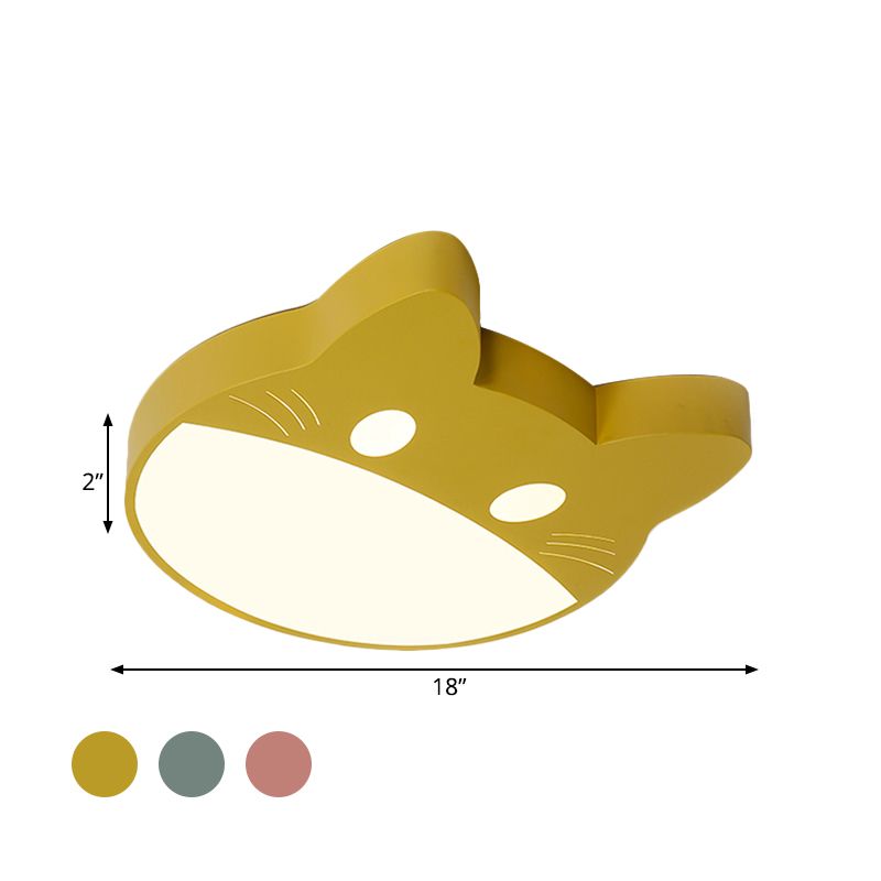 Cat Shaped Flushmount Ceiling Fixture Contemporary Acrylic Green/Yellow/Pink LED Flush Light for Bedroom