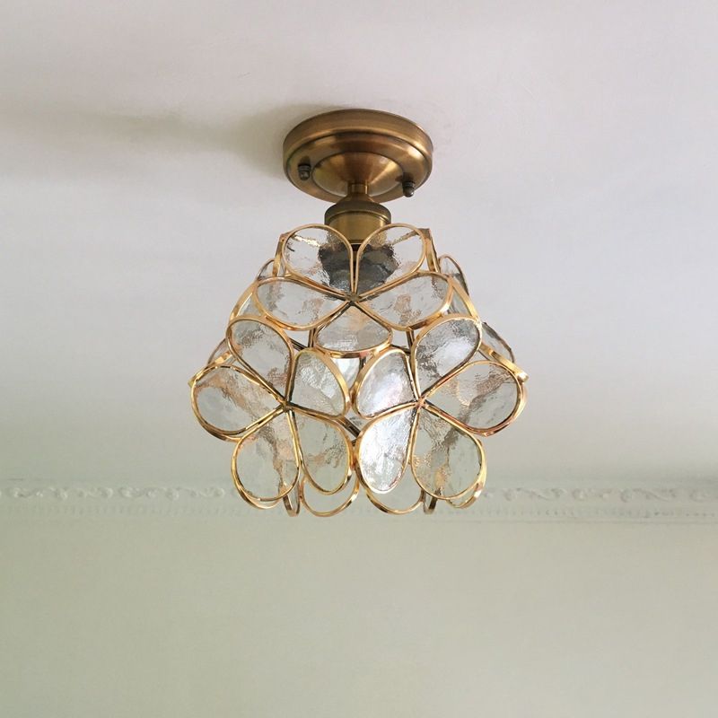 1 Light Pink/Blue/Green/Clear Floral Ceiling Light Fixture Retro Style Stained Glass Flushmount Light for Hallway