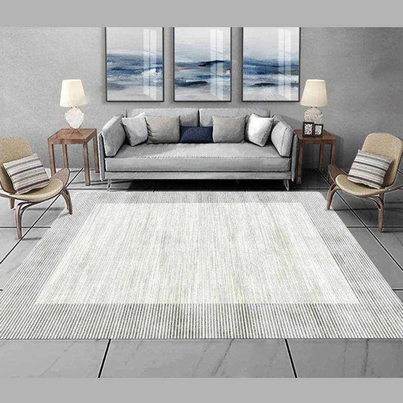 White Tone Minimalist Area Rug Polyester Stripe Carpet Non-Slip Backing Rug for Home Decoration