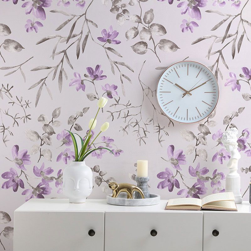 Modernism Wallpaper Roll Neutral Color Dense Flower Design Wall Covering, 57.1 sq ft.