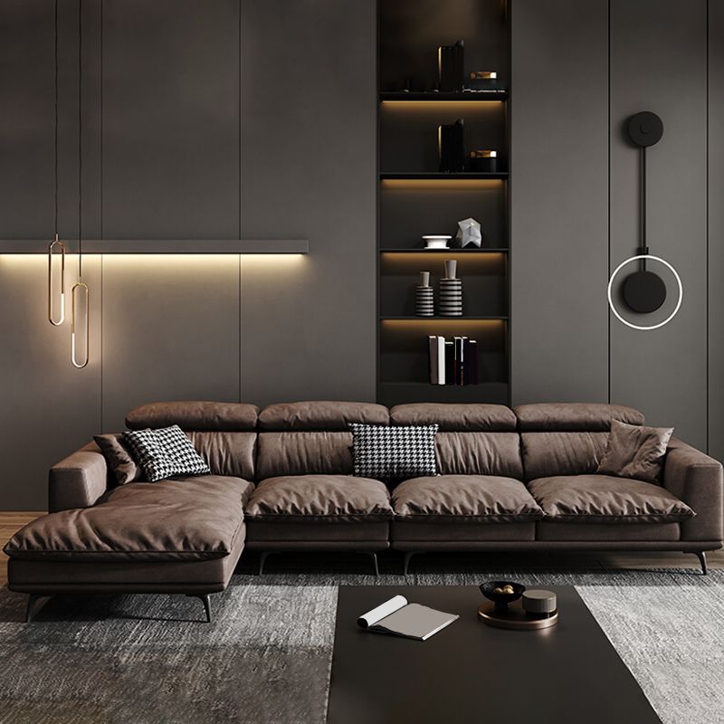 Square Arm Dark Brown Removable Cushions Modern Stain-Resistant Sofa & Chaise