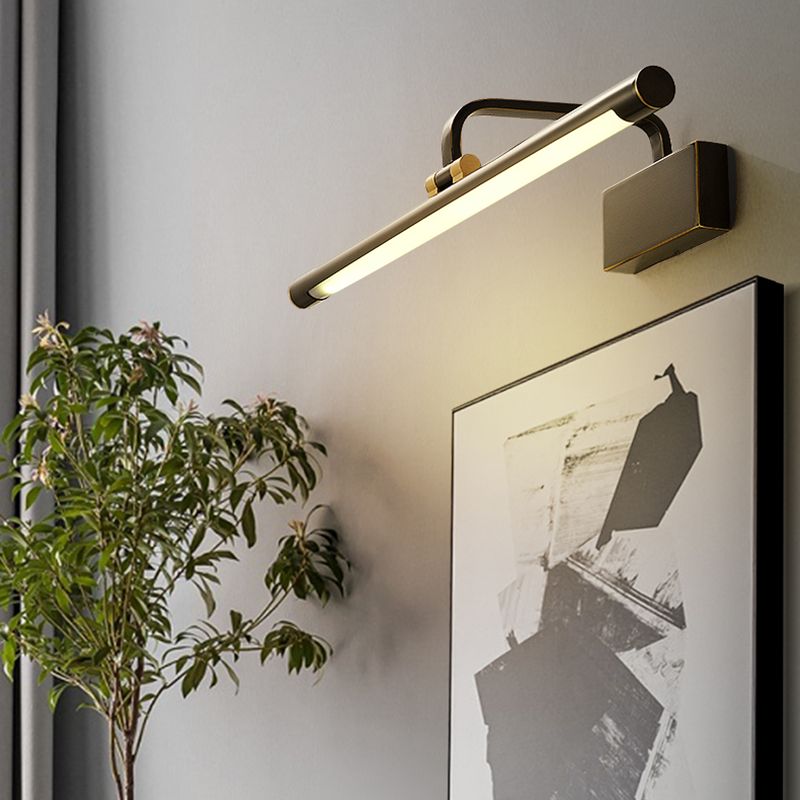 Single Light Metal Linear Wall Lighting Modern Style Mirror Wall Mounted Light Fixture in Black