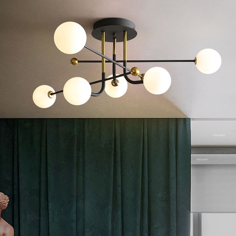 Glass Round Ceiling Light Fixture Modern Style Semi Flush Ceiling Light