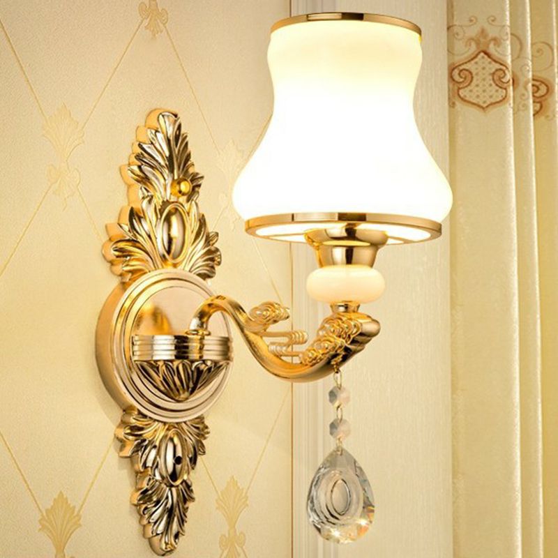 Victorian Candle Wall Sconce Lighting Metal Wall Mount Light with Shade and Crystal Decor