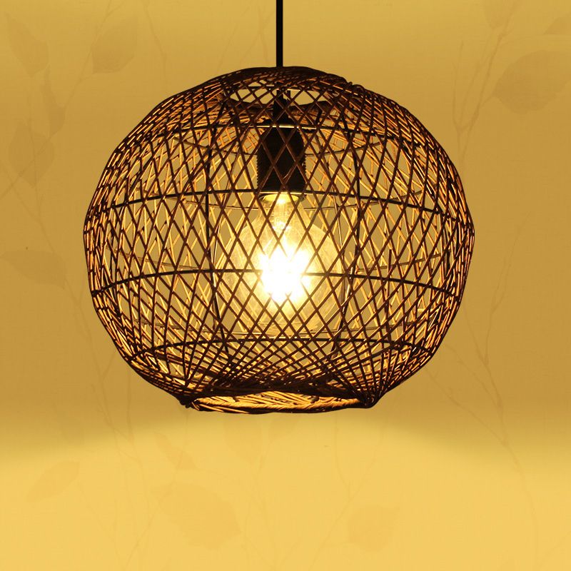 Luz de techo de bola Rattan asiático 1 Bulbo Coffeing Pendse Lighting para sala de estar
