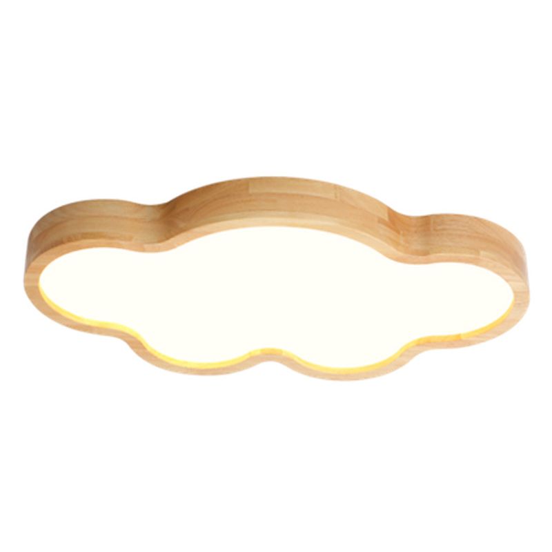 Modern Style Cloud Flush Mount Light Fixture Wooden LED Bedroom Flush Ceiling Light Fixture in Wood