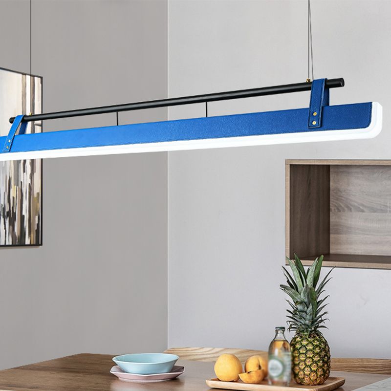 Modern Leather Island Lamp Rectangle 1-Light Restaurant Pendant Light with Acrylic Shade