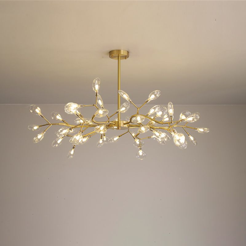 Leaf-Shaped Chandelier Light Modernist Metal LED Brass Pendant Lighting Fixture