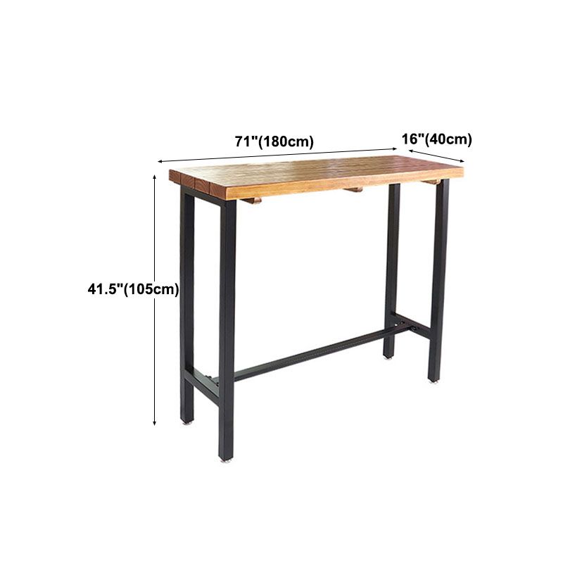 Industrial Brown Pine Bar Dining Table Rectangle Indoor Bistro Table with Footrest