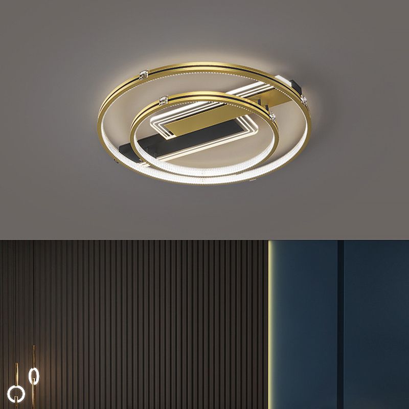 Doble anillo dorado estilo nórdico techo accesorio de iluminación de hierro tono acrílico led al ras de montaje para sala de estar para sala de estar