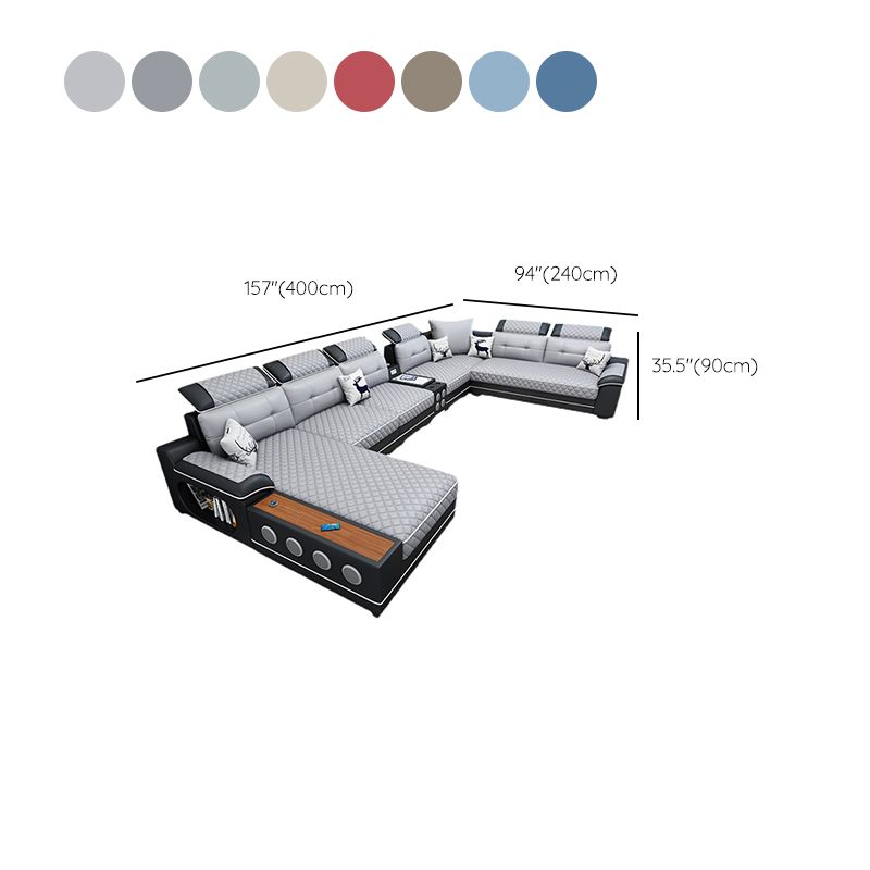 French Country Faux Leather Sectional Sofa with Pillow Top Arms