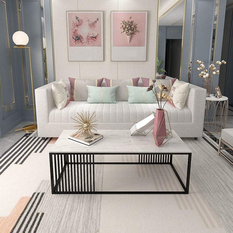 Glam Style Rectangle Coffee Table with Marble Top and Iron Frame Base