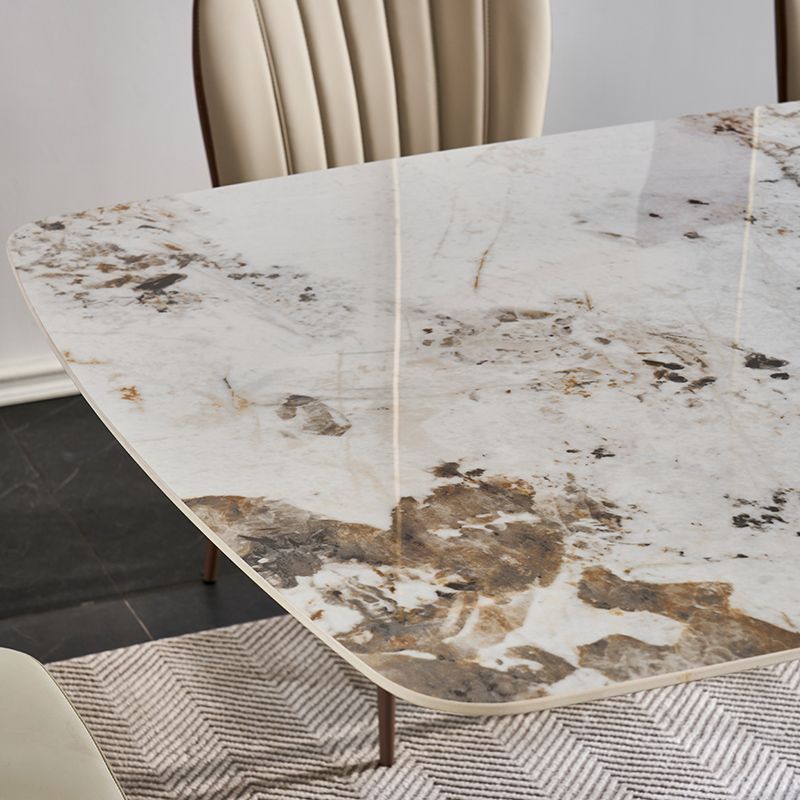 Glossy White Dining Table Set 1/4/5 Pieces Metal Base Table with Leather Chairs