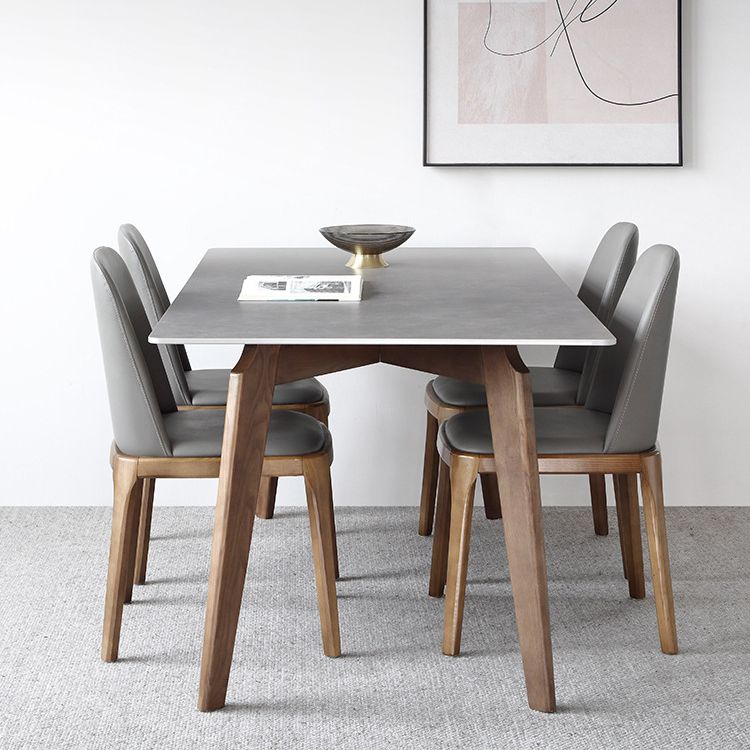 Modern Sintered Stone Top Dining Set Rectangle 1/3/4/5 Pieces Wooden Dining Room Table Set