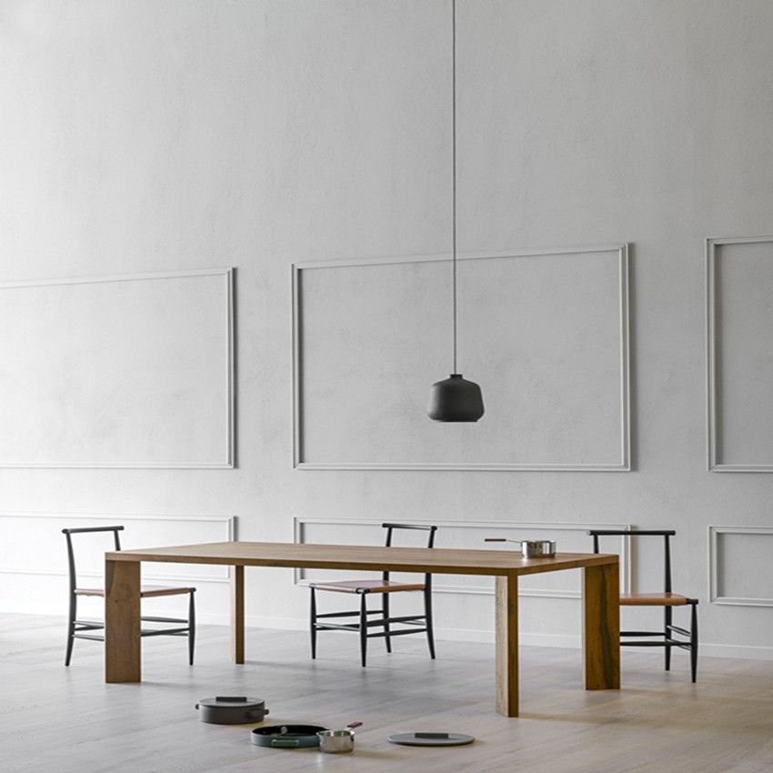 Mesa rectangular contemporánea de madera maciza, mesa de comedor con tapa de madera y 4 patas