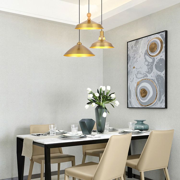 Metal Shaded Ceiling Pendant Light Contemporary Gold Suspension Pendant for Dinning Room
