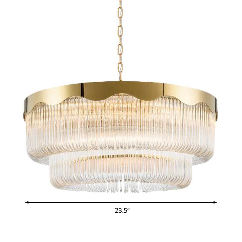 Geriffelte Kristall 2 Schichten hängende hängende leichte postmoderne 8 köpfe Wohnzimmer Kronleuchter Beleuchtung in Gold