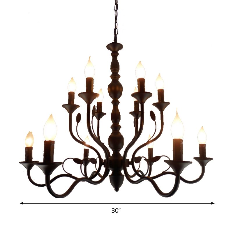 Traditioneller kurviger Armhängung Kronleuchter 10/12/16 Glühbirnen Metall Suspension Anhängerlampe in Schwarz für Wohnzimmer