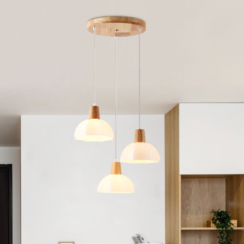 3 bulbes salle à manger suspendue Light modernisme pendentif multi-lampe beige avec parapluie en verre blanc nuance