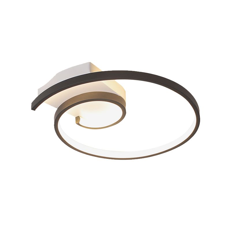 Super Thin Curled Metal Flush Mount Light Modern Style 16.5"/20.5" W LED Black/White Ceiling Lamp in Warm/White Light