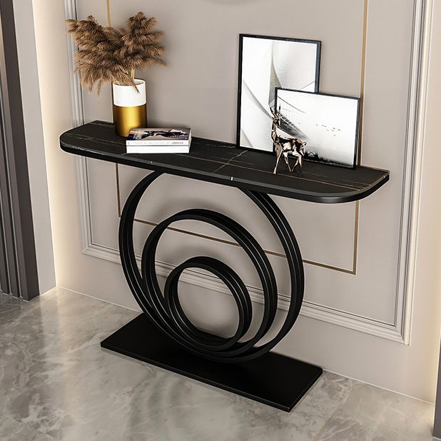 Stone Half Moon Console Table 31.5-inch Tall Accent Table with Shelf
