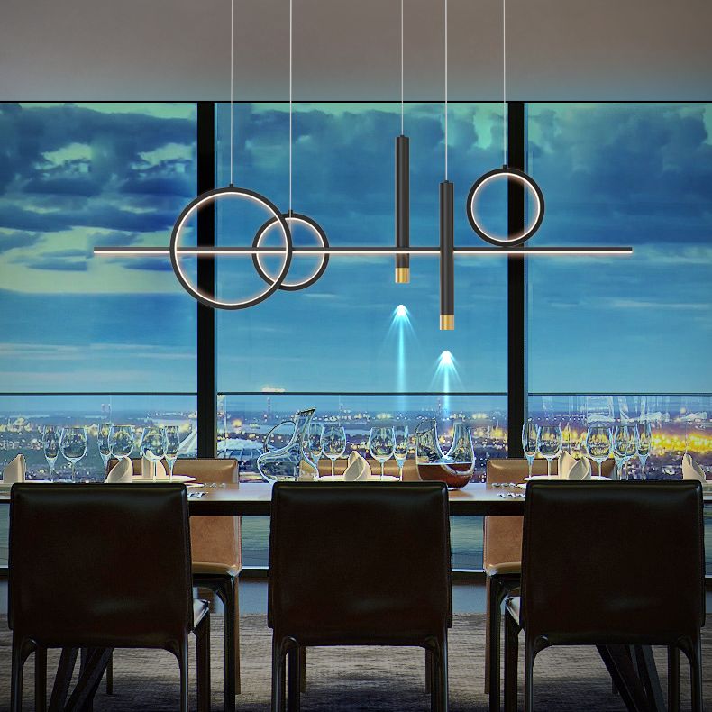 Luce a sospensione dell'isola a LED lineare in alluminio in moderna luce del soffitto in ferro battuto in stile creativo con ombra acrilica