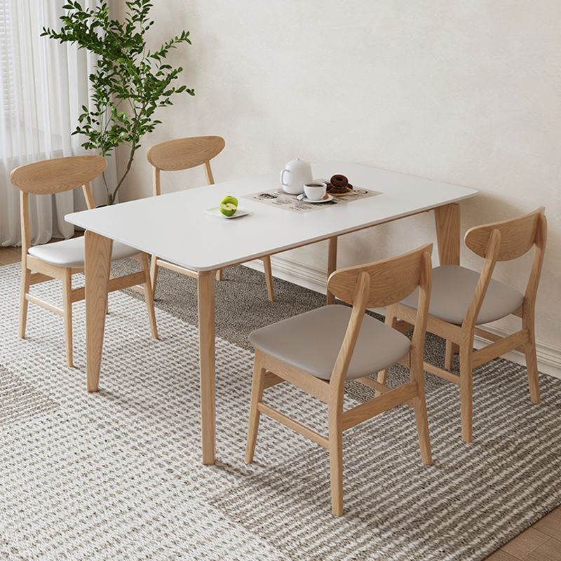 Contemporary Dining Set 1/5 Pcs Solid Wood Frame Dining Table and Chairs