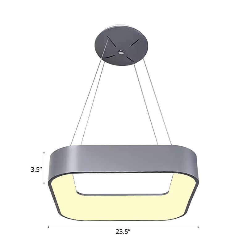 Circular/Squared Metal Pendant Ceiling Light Simple 1 Head Gray/White Ceiling Hanging Lamp in Warm/White/Third Gear Light, 18"/23.5" Wide
