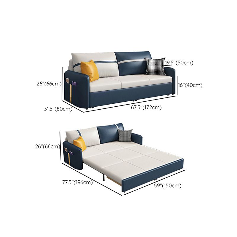 Modern 31.5" H Faux Leather Square Arm Sofa Bed for Apartment