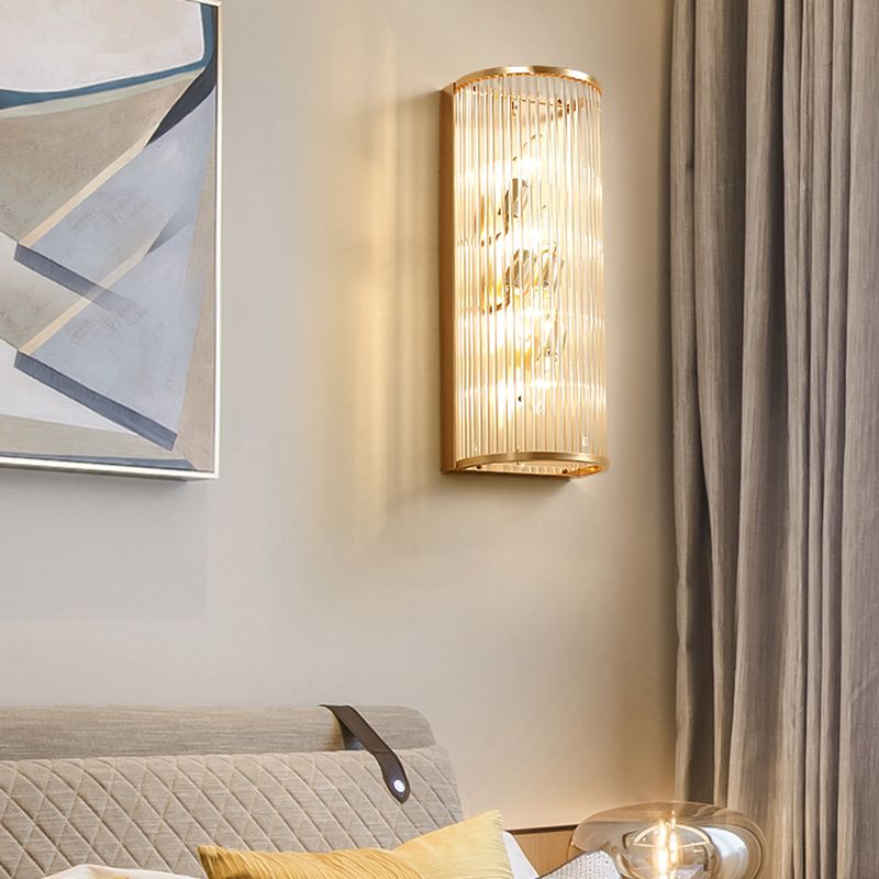 Gold Metal Wall Galce moderniste Cylindric Multi Light Light Light avec tuyau en cristal transparent pour chambre à coucher