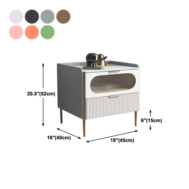 Modern Drawer Storage Accent Table Nightstand Stone Top 2-Drawer Legs Included Nightstand