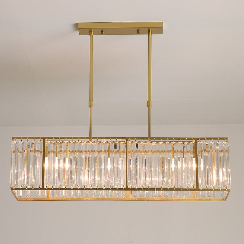 Clear Crystal Island Pendant Light Rectangle 3 Heads Traditional Suspension Lighting for Dining Room