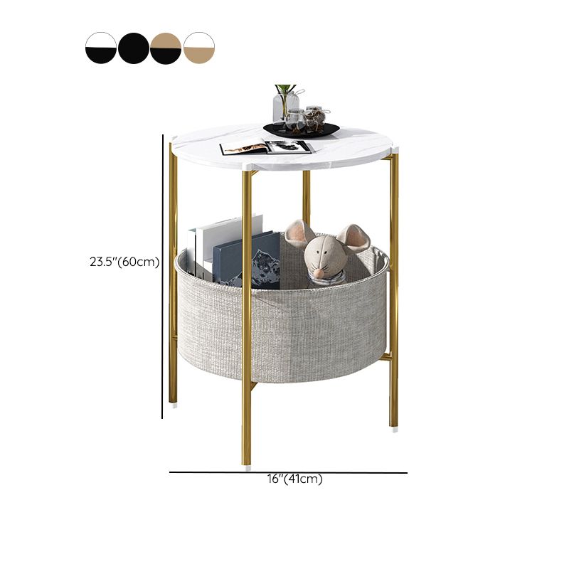 Modern Metal 4 Legs End Table Round Top Side Table with Storage