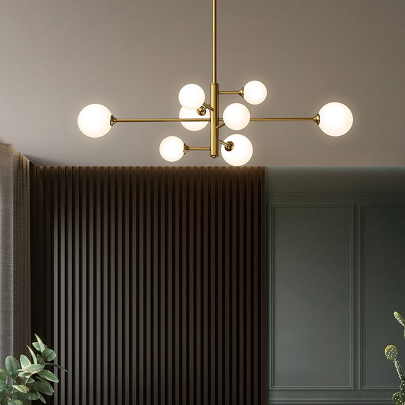Contemporary Simplicity Molecular Chandelier White Glass Orb Brass Hanging Light for Dining Room