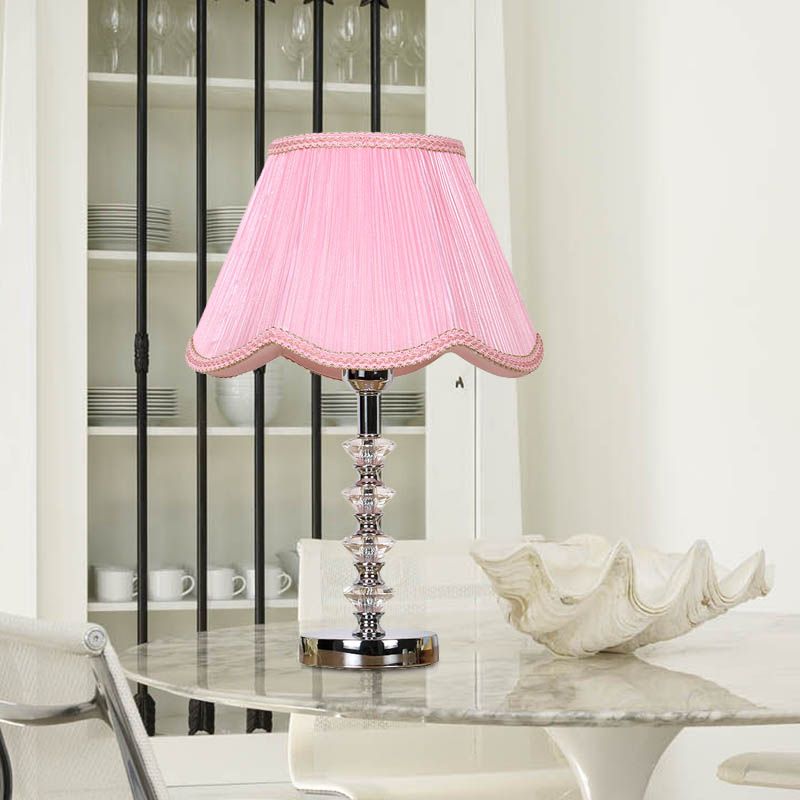 Scalloped Living Room Table Light Rural Single Light in Pink/Red/Coffee Night Lamp with Crystal Accent